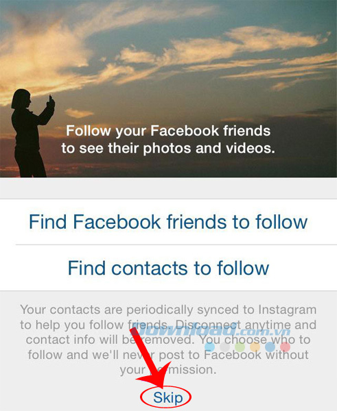 Chọn skip để bỏ qua