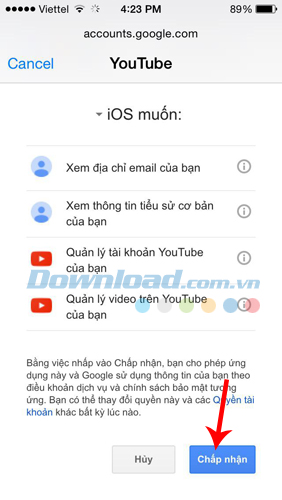 Nhấp vào Cập nhật để đồng ý