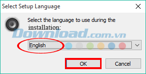 chọn ngôn ngữ rồi ok