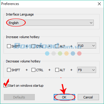 Thay đổi tùy chọn rồi nhấp vào OK