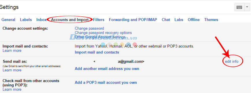 Thẻ Account and Import