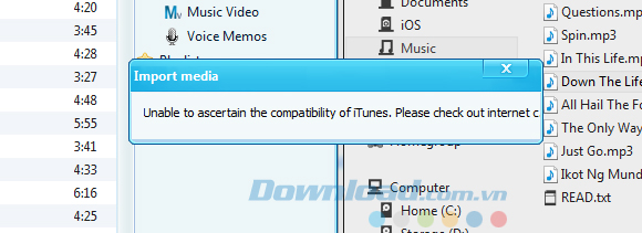 Thông báo lỗi của iTools