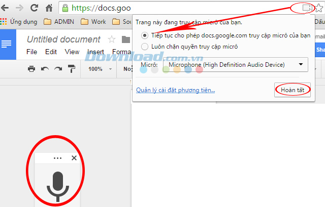 Cho phép micro trên chrome