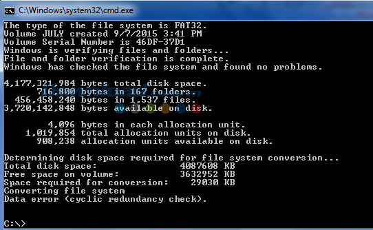 Quá trình thay đổi định dạng USB đã thành công