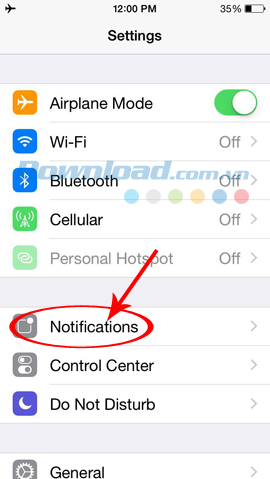 Nhấp vào Notifications