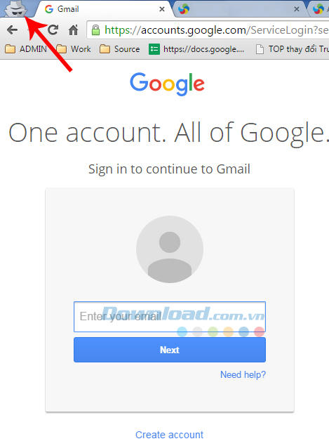 Vào Gmail bằng trình ẩn danh