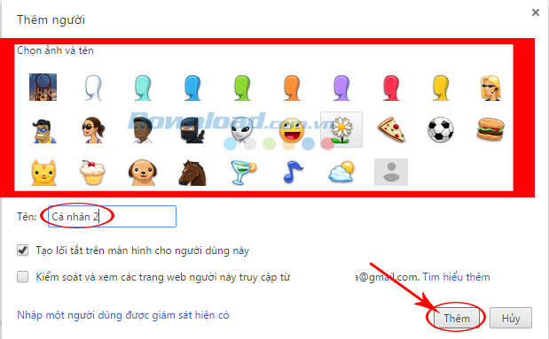 Chọn biểu tượng và tên cho tài khoản đăng nhập mới