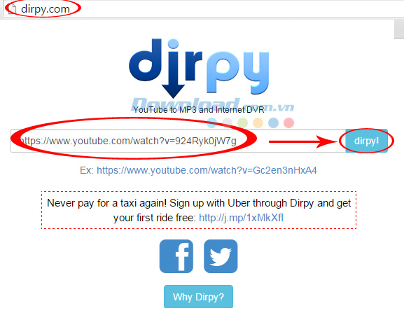 Dirpy cũng là trang giúp convert sang mp3 từ youtube