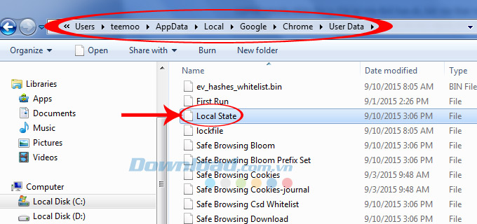 Xóa file Local State từ trong ổ C