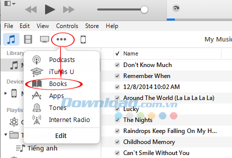 Chọn vào mục Books