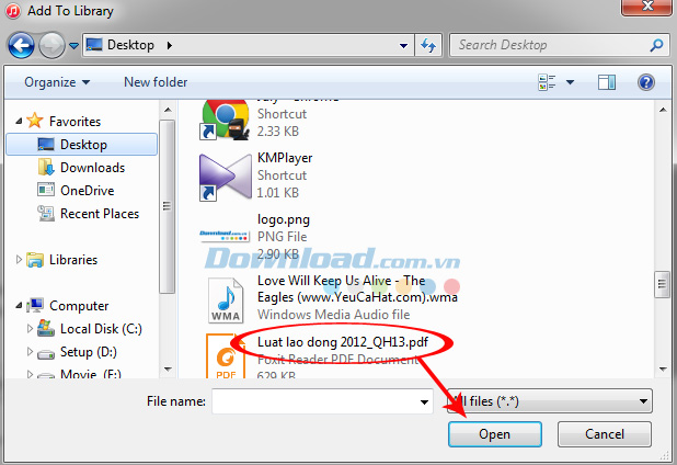 Chọn file PDF cần chép vào iPhone
