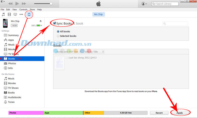 Sync vào thiết bị