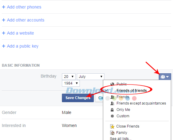 Thay đổi tùy chọn