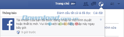 Thông báo có đăng nhập khác vào tài khoản Facebook của các bạn