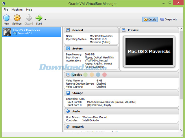 Giao diện VirtualBox khi tạo xong ổ đĩa ảo Giao diện VirtualBox khi tạo xong ổ đĩa ảo