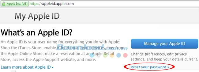 Reset lại mật khẩu Apple ID