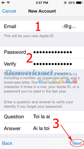 Điền thông tin đăng ký tài khoản itunes
