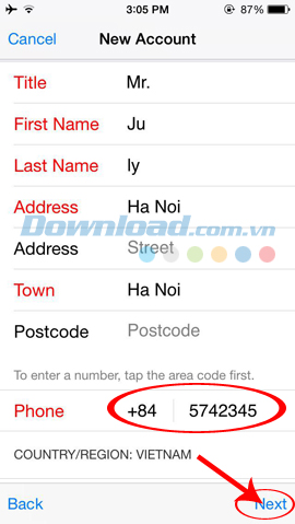 Khai báo vào các trường thông tin màu đỏ