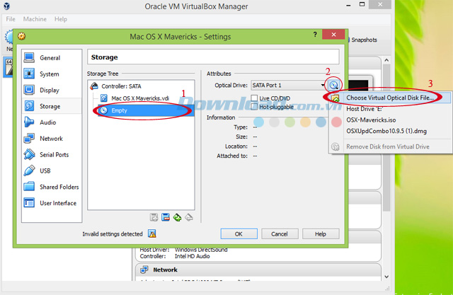 Thêm đĩa ISO của Mac OS X Mavericks vào VirtualBox Thêm đĩa ISO của Mac OS X Mavericks vào VirtualBox