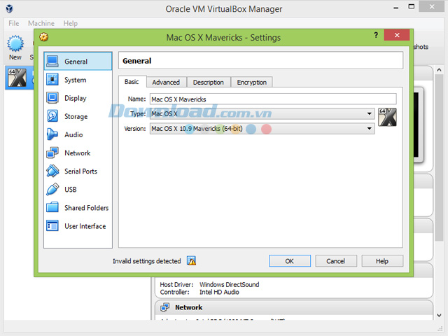 Các thiết lập của hệ điều hành Mac trên VirtualBox Các thiết lập của hệ điều hành Mac trên VirtualBox