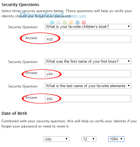 Chọn câu hỏi bí mật làm tài khoản iTunes