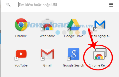 Nhấp vào biểu tượng Chrome Remote Nhấp vào biểu tượng Chrome Remote