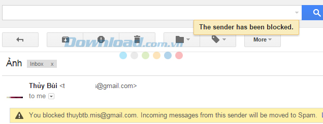 Thông báo block thành công Thông báo block thành công