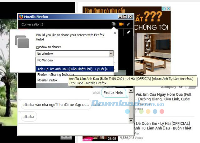 Chọn màn hình cần chia sẻ
