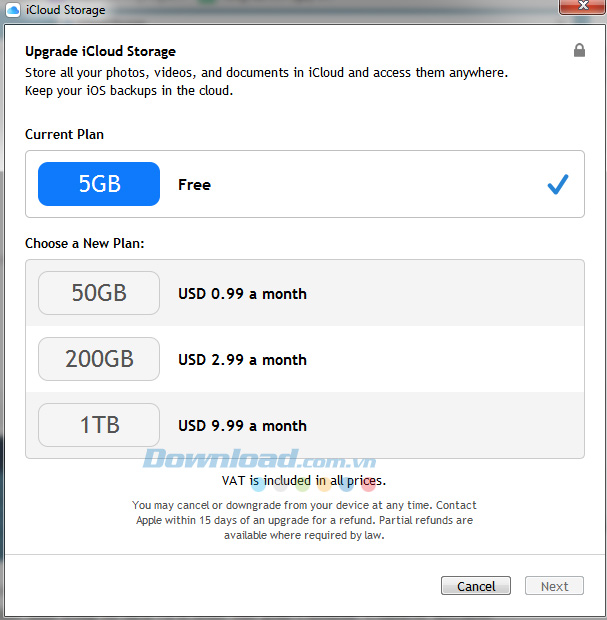 Mua thêm dung lượng Mua thêm dung lượng