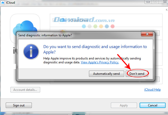 Nhấp vào Don't send Nhấp vào Don't send