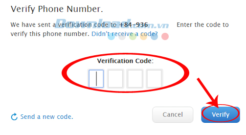Nhập mã vào từ điện thoại
