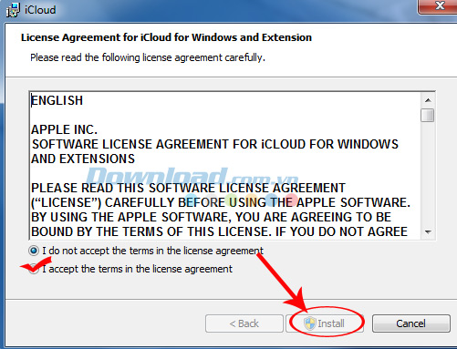 tick vào Accept rồi chọn vào install tick vào Accept rồi chọn vào install