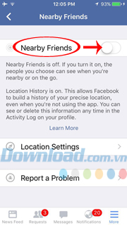 tắt nearby friends