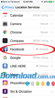 Điều chỉnh location cho facebook
