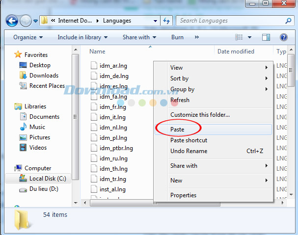Paste gói ngôn ngữ IDM