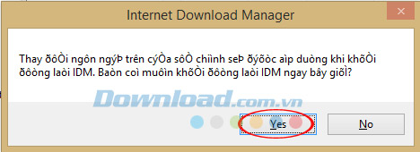 Hộp thoại thông báo yêu cầu khởi động lại IDM