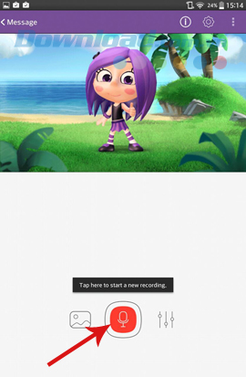 chạm vào biểu tượng mic để bắt đầu thu âm tin nhắn animated message