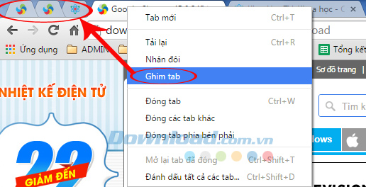 Ghim tab để tự động mở lại lần sau Ghim tab để tự động mở lại lần sau