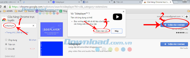 Tìm kiếm và cài đặt Sideplayer