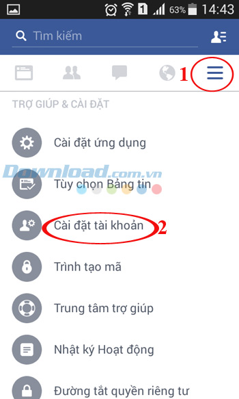 Cài đặt tài khoản Facebook