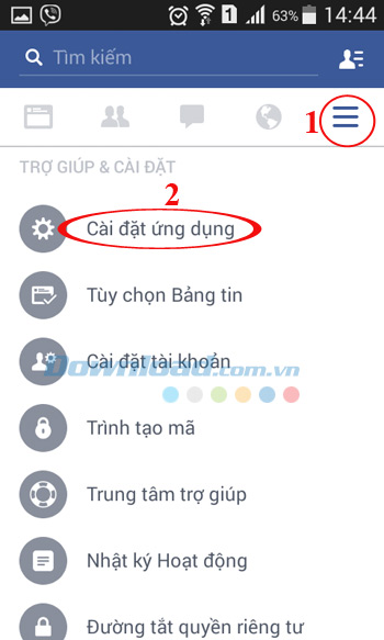 Truy cập vào mục Cài đặt ứng dụng Facebook