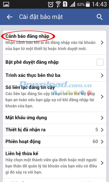Cảnh báo đăng nhập Facebook