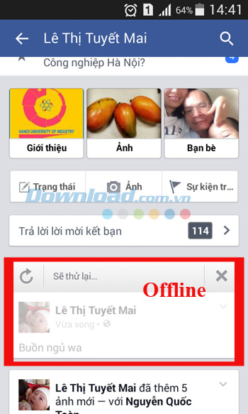 Đăng trạng thái khi mất mạng