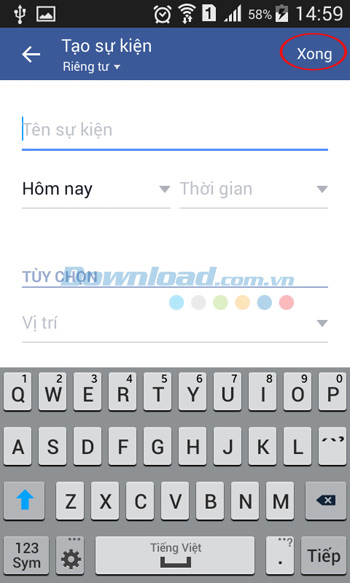 Điền thông tin sự kiện vào