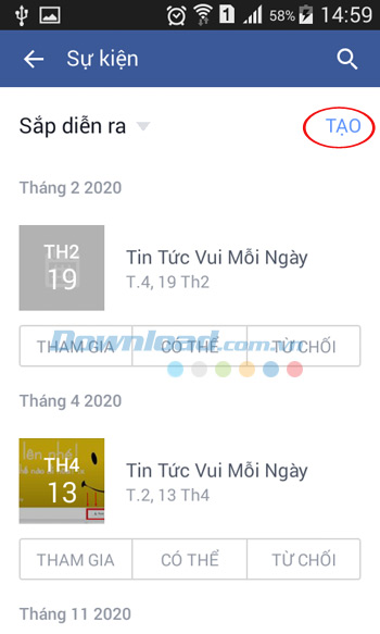 Tạo sự kiện Facebook mới