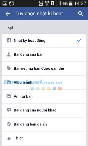 Tiêu chí lọc nhật ký hoạt động trên Facebook