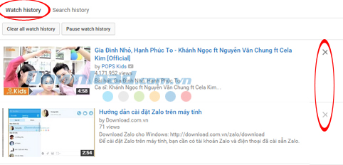 xóa riêng lẻ từng mục