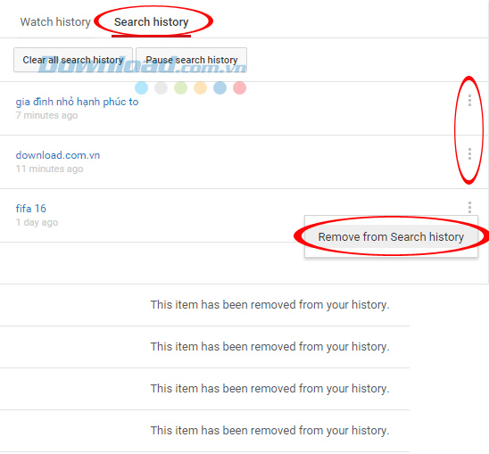 xóa lịch sử tìm kiếm
