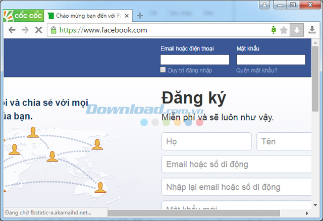 Truy cập Facebook bằng Cốc Cốc