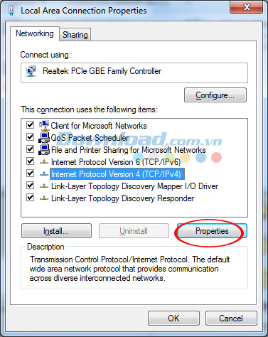 Nhấn vào Internet Protocol Version 4